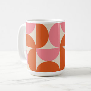 Midden eeuw halve cirkels roze en oranje koffiemok