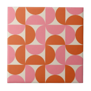 Midden eeuw halve cirkels roze oranje geometrisch tegeltje
