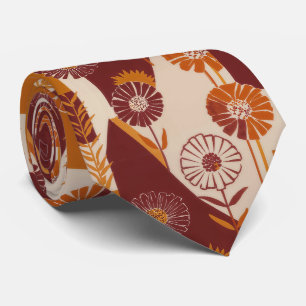 Midden eeuw herfst bloem geometrisch patroon stropdas