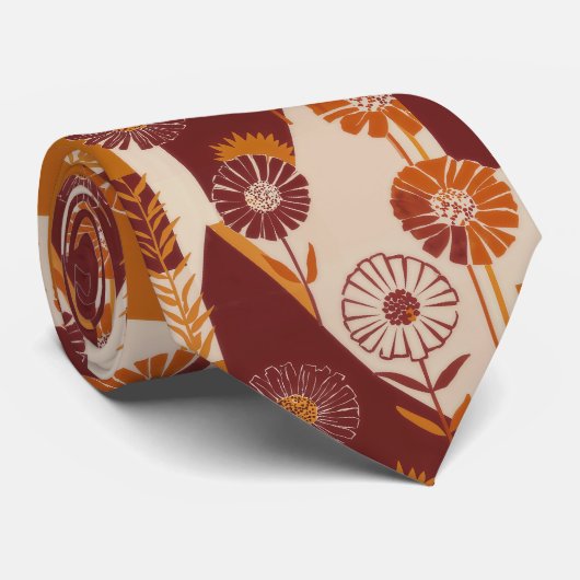 Midden eeuw herfst bloem geometrisch patroon stropdas (Opgerold)