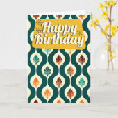 Midden Eeuw Herfstbladeren Retro Gelukkig Verjaard Kaart (Gele Bloem)