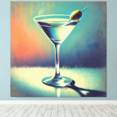 Midden eeuw ik hou van de blues Martini kunst Canvas Afdruk (Insitu (Houten vloer))