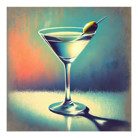 Midden eeuw ik hou van de blues Martini Kunst Foto Afdruk (Voorkant)