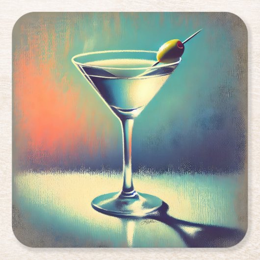 Midden eeuw ik hou van de blues Martini kunst Kartonnen Onderzetters (Voorkant)