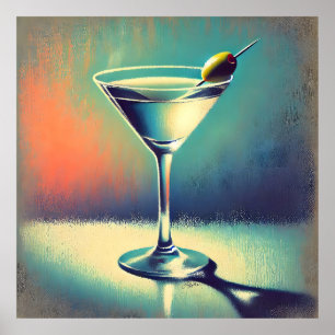 Midden eeuw ik hou van de blues Martini kunst Poster