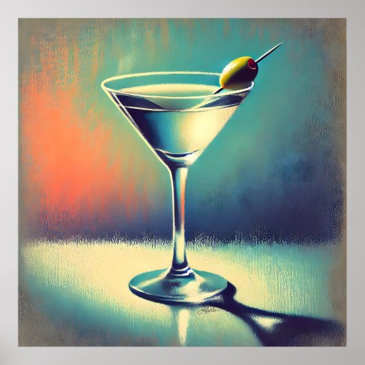 Midden eeuw ik hou van de blues Martini kunst Poster (Voorkant)