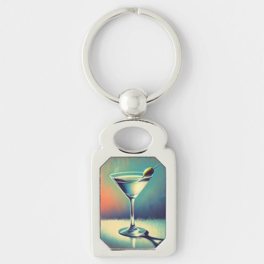 Midden eeuw ik hou van de blues Martini kunst Sleutelhanger (Voorkant)