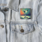 Midden eeuw ik hou van de blues Martini kunst Vierkante Button 5,1 Cm (In situ)