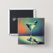 Midden eeuw ik hou van de blues Martini kunst Vierkante Button 5,1 Cm (Voorkant /achterkant)