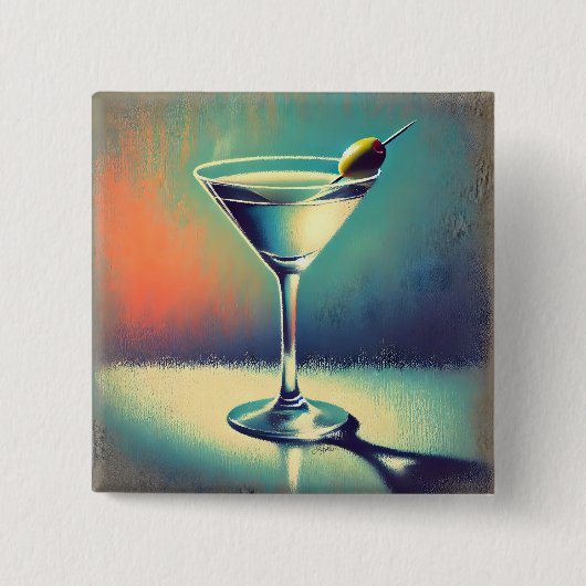 Midden eeuw ik hou van de blues Martini kunst Vierkante Button 5,1 Cm (Voorkant)