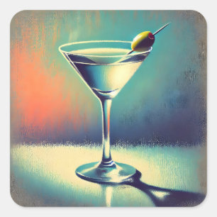 Midden eeuw ik hou van de blues Martini kunst Vierkante Sticker