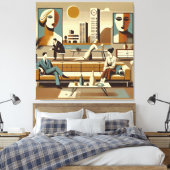Midden eeuw interieur ontwerp kunst lounge canvas afdruk (Insitu (Slaapkamer))