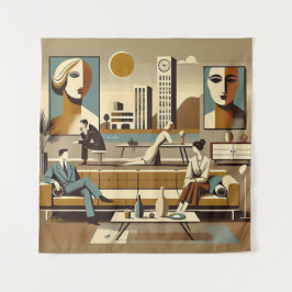 Midden eeuw interieur ontwerp kunst lounge wandkleed