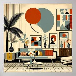Midden eeuw interieurdesign Eclipse Woonkamer Poster