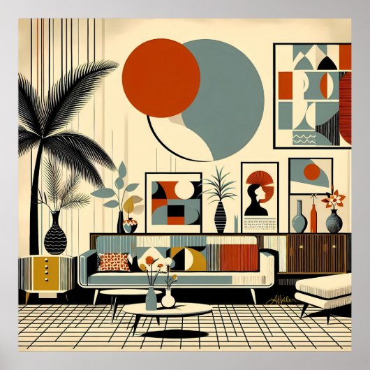 Midden eeuw interieurdesign Eclipse Woonkamer Poster (Voorkant)