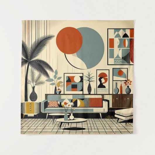 Midden eeuw interieurdesign Eclipse Woonkamer Wandkleed (Voorkant)