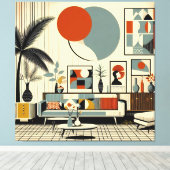 Midden eeuw interieurontwerp Eclipse Woonkamer Canvas Afdruk (Insitu (Houten vloer))