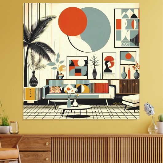 Midden eeuw interieurontwerp Eclipse Woonkamer Canvas Afdruk (Insitu (Woonkamer))