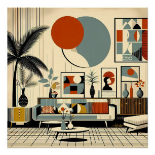 Midden eeuw interieurontwerp Eclipse Woonkamer Perfect Poster