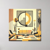 Midden eeuw interieurontwerp herfst tinten woonkam canvas afdruk (Voorkant)