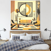 Midden eeuw interieurontwerp herfst tinten woonkam canvas afdruk (Insitu (Slaapkamer))