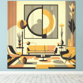Midden eeuw interieurontwerp herfst tinten woonkam canvas afdruk (Insitu (Houten vloer))