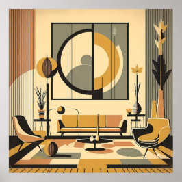 Midden eeuw interieurontwerp herfst tinten woonkam poster