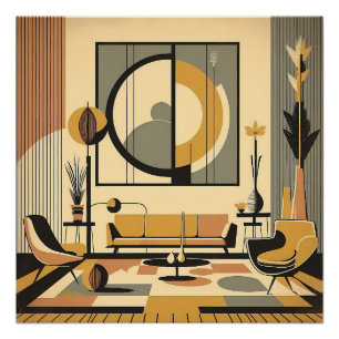 Midden Eeuw Interieurontwerp Herfsttinten Woonkame Perfect Poster