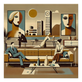 Midden Eeuw Interieurontwerp Kunst Lounge Perfect Poster