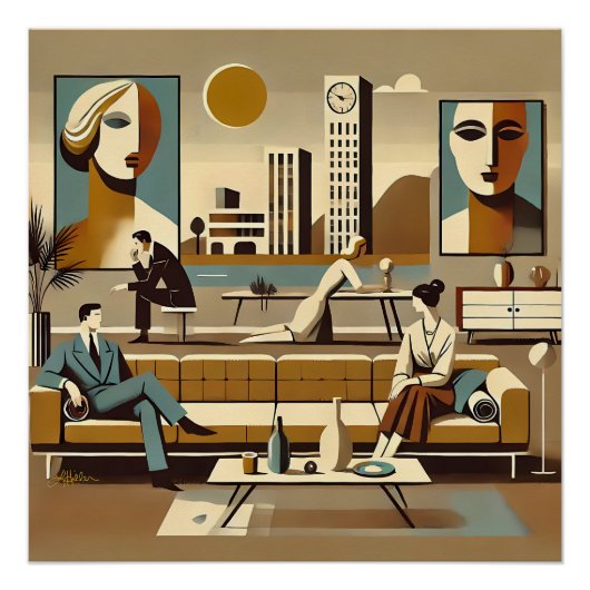 Midden Eeuw Interieurontwerp Kunst Lounge Perfect Poster (Voorkant)