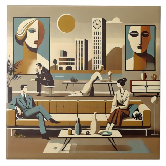 Midden eeuw interieurontwerp kunst lounge tegeltje (Voorkant)