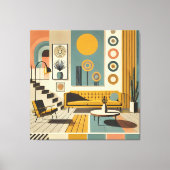 Midden eeuw interieurontwerp woestijn woonkamer canvas afdruk (Voorkant)