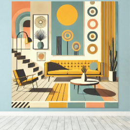 Midden eeuw interieurontwerp woestijn woonkamer canvas afdruk