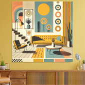 Midden eeuw interieurontwerp woestijn woonkamer canvas afdruk (Insitu (Woonkamer))