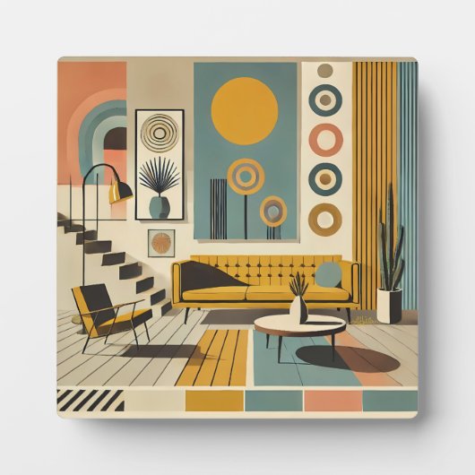 Midden eeuw interieurontwerp woestijn woonkamer fotoplaat (Voorkant)
