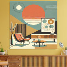 Midden eeuw interieurontwerp woonkamer zonsopgang