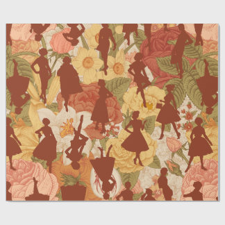 Midden eeuw jaren 1950  silhouet vrouwen Bloemen Cadeaupapier