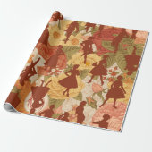 Midden eeuw jaren 1950 silhouet vrouwen Bloemen Cadeaupapier (Uitgerold)