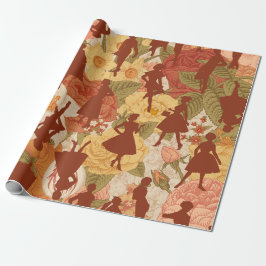 Midden eeuw jaren 1950  silhouet vrouwen Bloemen Cadeaupapier