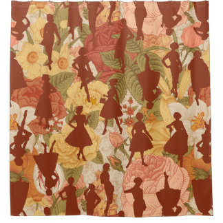 Midden eeuw jaren 1950  silhouet vrouwen Bloemen Douchegordijn