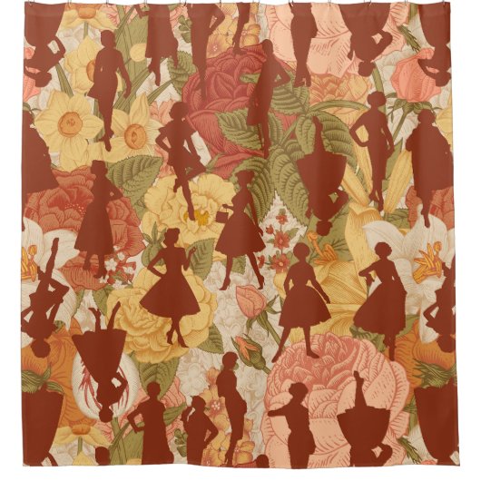 Midden eeuw jaren 1950 silhouet vrouwen Bloemen Douchegordijn (Voorkant)