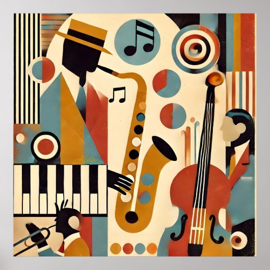 Midden Eeuw Jazz Leeftijd Modern Minimalistische T Poster (Voorkant)