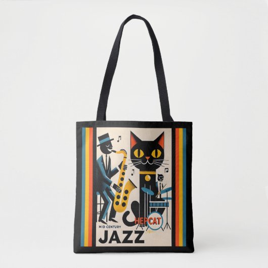Midden eeuw jazz tijdperk HepCat Zwarte Kat Tote Bag (Voorkant)