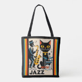 Midden eeuw jazz tijdperk HepCat Zwarte Kat Tote Bag (Achterkant)