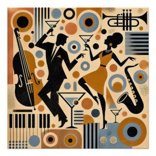 Midden Eeuw Jazz Tijdperk Minimalistische Kunst Ma Perfect Poster