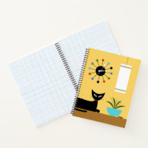Midden eeuw kat met bal Kat op geel