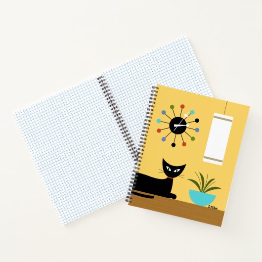 Midden eeuw kat met bal Kat op geel Notitieboek (Binnen)