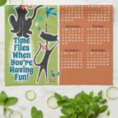 Midden-Eeuw Katten Kalender Keuken Handdoek Groen/ (Gevouwen)