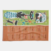 Midden-Eeuw Katten Kalender Keuken Handdoek Groen/ (Horizontaal)