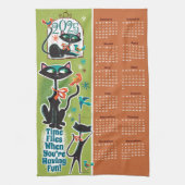 Midden-Eeuw Katten Kalender Keuken Handdoek Groen/ (Verticaal)